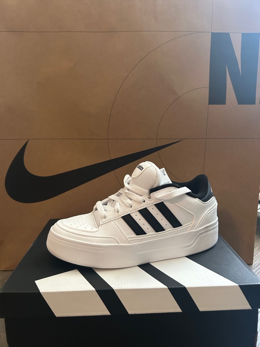 adidas White and Black Low-Top Platform Sneaker
